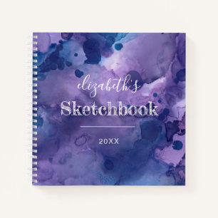 Paars Blauw Aquarel Gepersonaliseerd Schetsboek Notitieboek