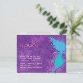 Paars blauw Blauwgroen Peacock Wedding Save the Da Aankondigingskaart (Staand voorkant)