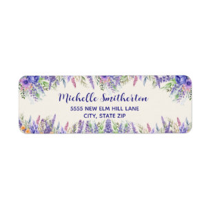 Paars Blauw Bloemig Elegant Botanisch Wildbloem Etiket