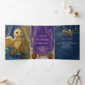 Paars, blauw bos, eigenaar, Butterflies Birthday Drieluik Uitnodiging (Binnen)