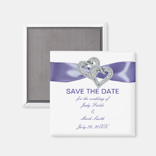 Paars Blauw Diamant Harten Save The Date Magneet (Voorkant / Achterkant)