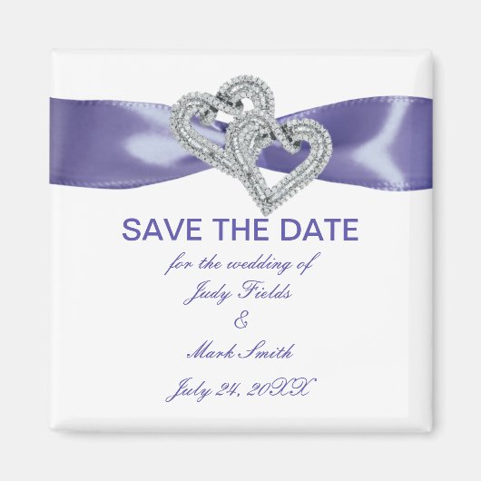 Paars Blauw Diamant Harten Save The Date Magneet (Voorkant)
