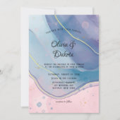 Paars blauw en Blush roze alcohol inkt bruiloft Kaart (Voorkant)