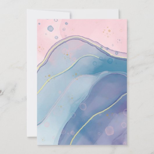 Paars blauw en Blush roze alcohol inkt bruiloft Kaart (Achterkant)