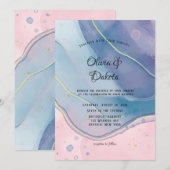 Paars blauw en Blush roze alcohol inkt bruiloft Kaart (Voorkant / Achterkant)