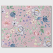 Paars Blauw en Geel Bloemmotief Purper Cadeaupapier (Vlak)