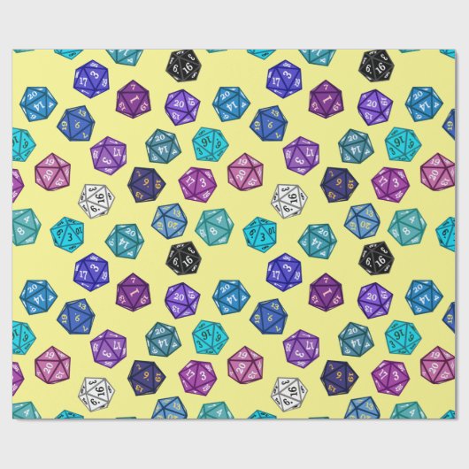 Paars blauw en geel D20-dijs RPG-spel Cadeaupapier (Vlak)
