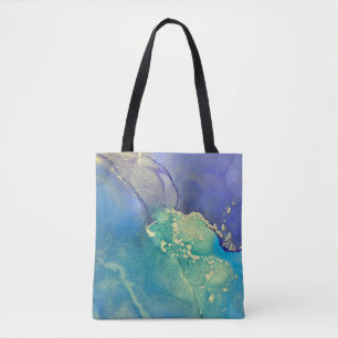 Paars Blauw en Goud Alcohol Inkt Abstracte Kunst Tote Bag