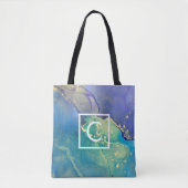 Paars blauw en gouden Abstracte tekenmonogram Tote Bag (Voorkant)
