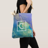 Paars blauw en gouden Abstracte tekenmonogram Tote Bag (Dichtbij)