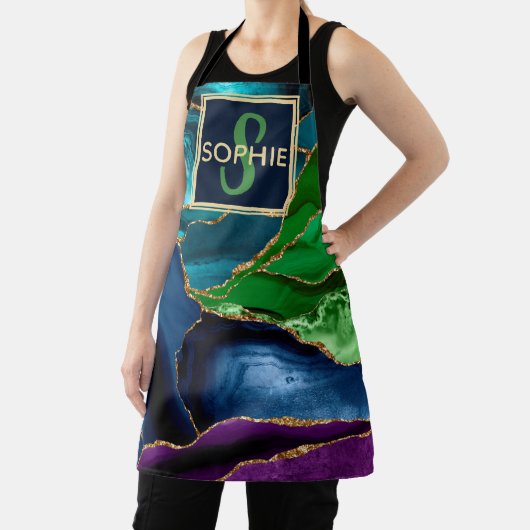 Paars, blauw en groen Faux Gold Glitter Agate Schort (Insitu)