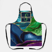 Paars, blauw en groen Faux Gold Glitter Agate Schort (Voorkant)