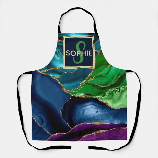 Paars, blauw en groen Faux Gold Glitter Agate Schort (Voorkant)