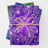 Paars blauw en groen hemelroos inpakpapier vel (In situ)