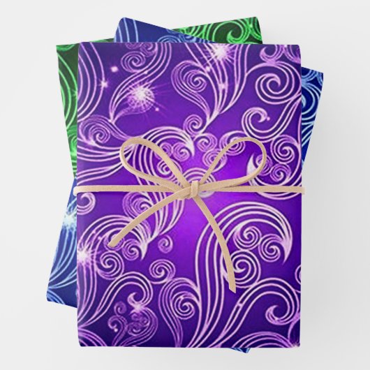 Paars blauw en groen hemelroos inpakpapier vel (In situ)