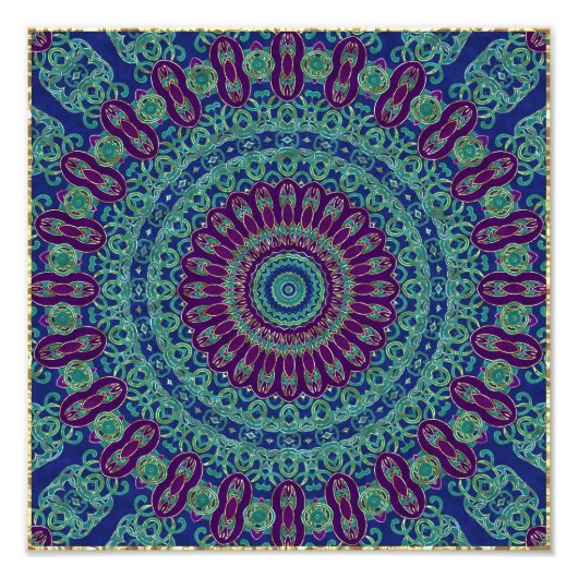 Paars, blauw en groen Mandala Foto Afdruk (Voorkant)