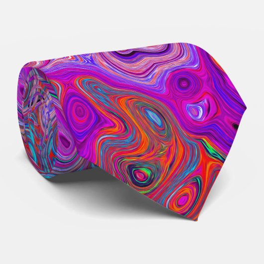 Paars, Blauw en Rood Abstract Retro Werveling Stropdas (Opgerold)