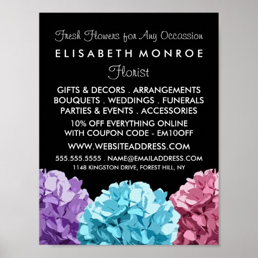 Paars, blauw en roze hydrangea, bloemengebak poster (Voorkant)