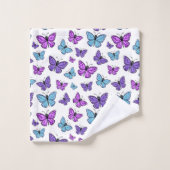 Paars, blauw en roze vlinderpatroon bad handdoek (Wasdoekje)
