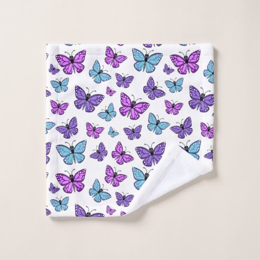 Paars, blauw en roze vlinderpatroon bad handdoek (Wasdoekje)