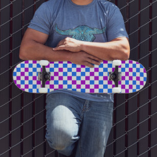 Paars Blauw En Wit Geruit Patroon Persoonlijk Skateboard