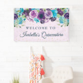 Paars Blauw Floral Glitter Quinceañera Spandoek (Insitu)