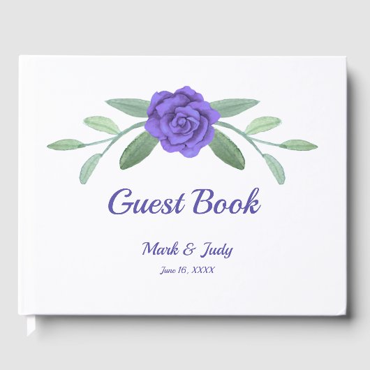 Paars blauw-Floral Greenery Foliage Wedding Gastenboek (Voorkant)