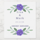 Paars blauw-Floral Greenery Foliage Wedding Wijn Etiket (Enkel label)