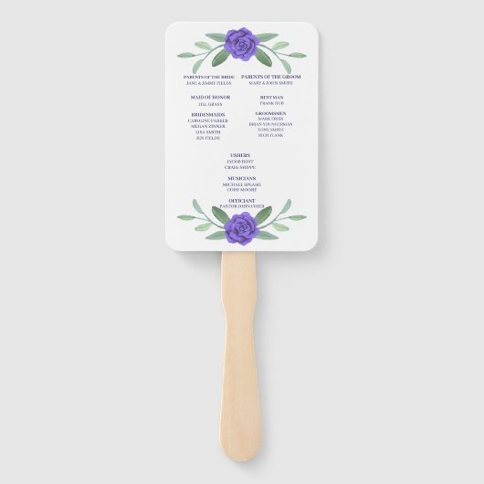 Paars blauw-Floral-Greenery-programma Handwaaier (Achterkant)