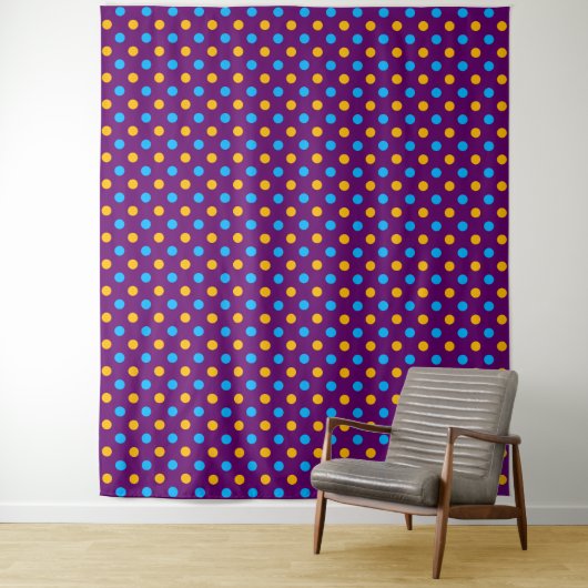 Paars Blauw Geel Stippen Design Wandkleed (In situ)