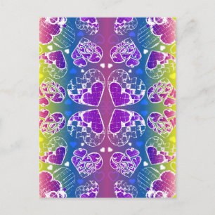 Paars, blauw, geel Whimsical-patroon Briefkaart