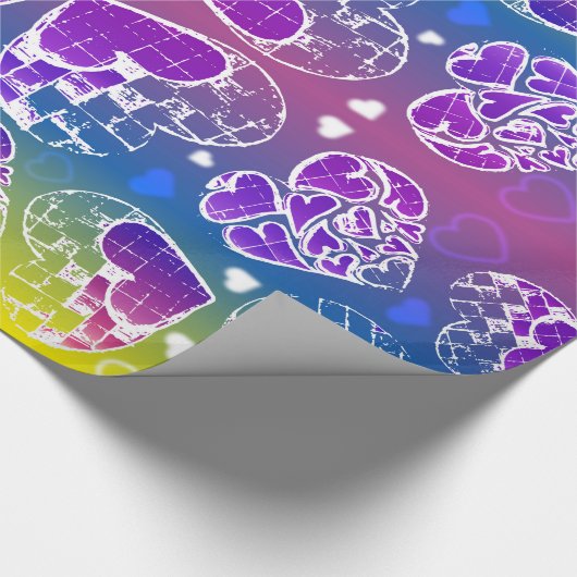 Paars, blauw, geel Whimsical-patroon Cadeaupapier (Hoek)