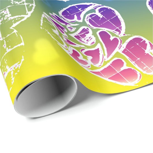 Paars, blauw, geel Whimsical-patroon Cadeaupapier (Rol Hoek)