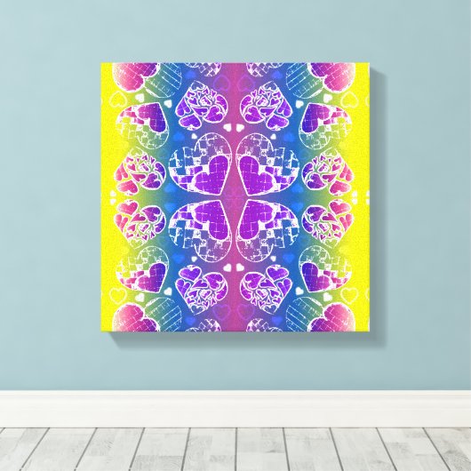 Paars, blauw, geel Whimsical-patroon Canvas Afdruk (Insitu (Houten vloer))