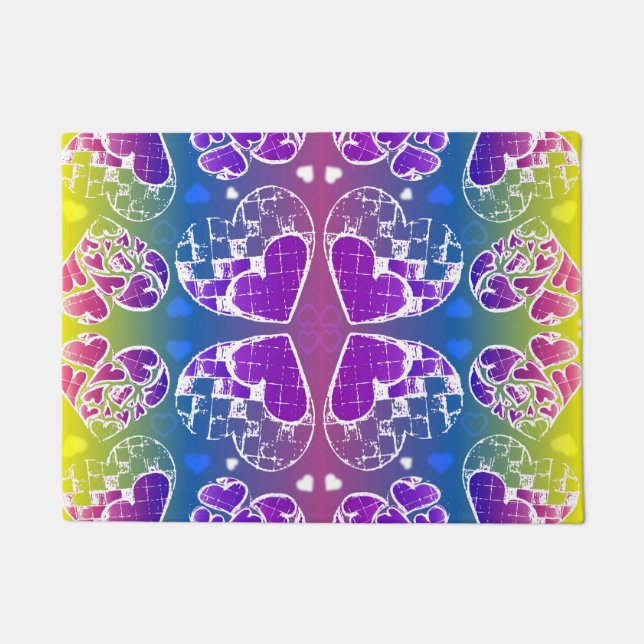 Paars, blauw, geel Whimsical-patroon Deurmat (Voorkant)