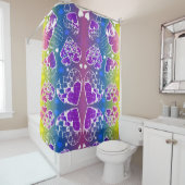 Paars, blauw, geel Whimsical-patroon Douchegordijn (In situ)