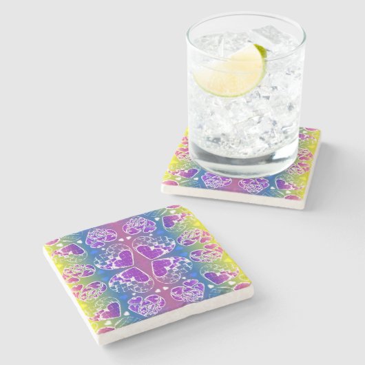 Paars, blauw, geel Whimsical-patroon Stenen Onderzetter (Zijkant)