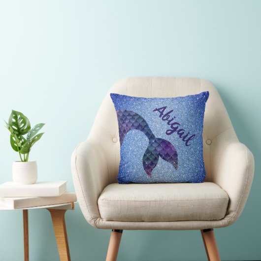 Paars Blauw Glitter Mermaid Tail Aangepaste naam Kussen (Stoel)