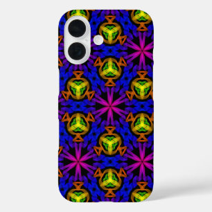 Paars blauw gloed Geometrisch Abstract zwart iPhone 16 Hoesje