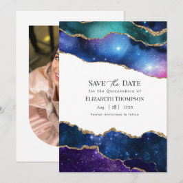 Paars Blauw Goud Marmer Zoete 15 Quinceañera Save The Date