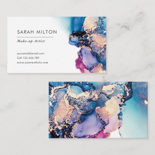 Paars blauw goud waterverf visitekaartje (Voorkant / Achterkant)