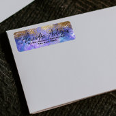 Paars blauw goudglitter artistiek modern glam etiket