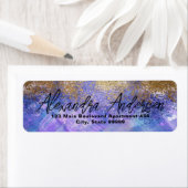 Paars blauw goudglitter artistiek modern glam etiket (Insitu)