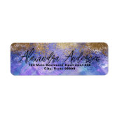 Paars blauw goudglitter artistiek modern glam etiket (Voorkant)