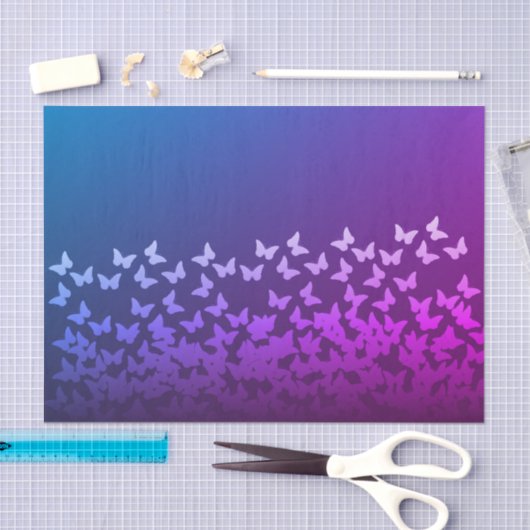 Paars, blauw, grafiet, vlinderbloempatroon tissuepapier (Craft)