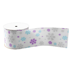 Paars Blauw Grijs Winter Sneeuwvlok Patroon Grosgrain Lint