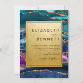 Paars blauw groen agate Gold Glitter Wedding Kaart (Voorkant)