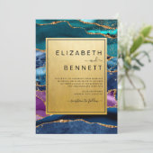 Paars blauw groen agate Gold Glitter Wedding Kaart (Staand voorkant)