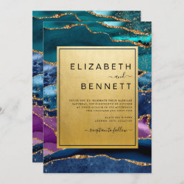 Paars blauw groen agate Gold Glitter Wedding Kaart