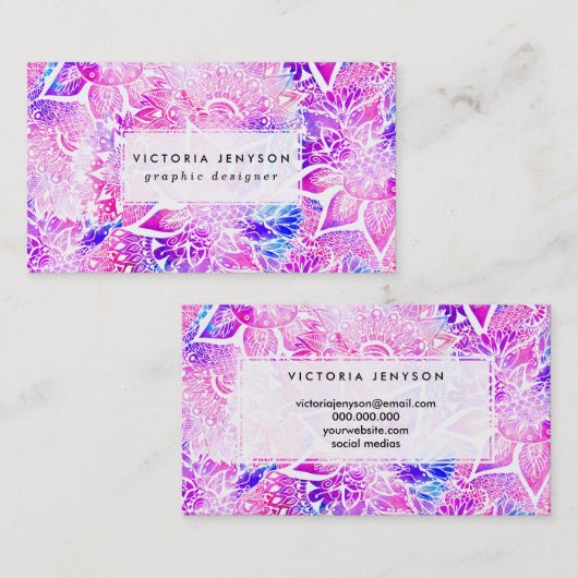 Paars blauw henna boho floral mandala patroon visitekaartje (Voorkant / Achterkant)